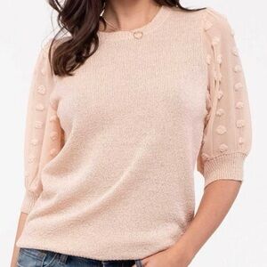 Mine Cream Sweater with Textured Sleeves